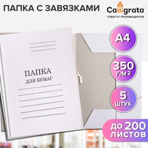 Набор папок для бумаги с завязками 5 штук, Calligrata, 350г/м2, до 200 листов, картон мелованный, белый