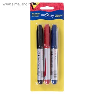 Набор перманентных маркеров, 3 цвета: синий, красный, чёрный, наконечник круглый 4 мм, блистер