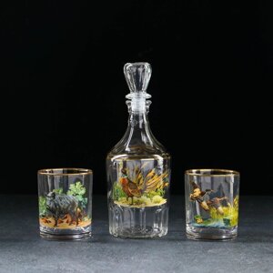 Набор подарочный «Трофейная охота», стеклянный, 3 предмета: графин «Цезарь» 550 мл+ 2 стакана 250 мл