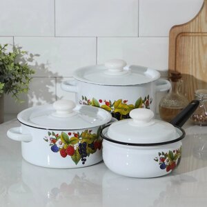 Набор посуды «Ягодный чай», 3 предмета: кастрюли 2 л, 3,5 л; ковш 1,5 л, индукция
