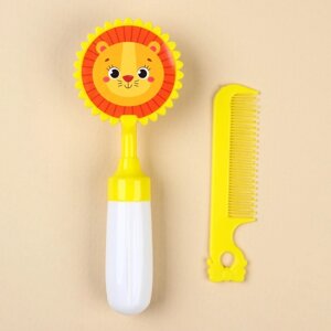 Набор расчёсок с погремушкой «Львёнок», 2 предмета: расчёска с зубчиками + щётка
