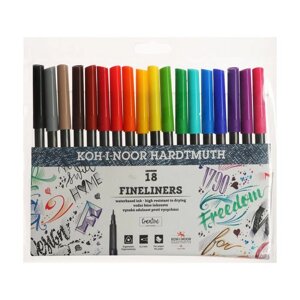 Набор ручек капиллярных 18 цветов, 0,3 мм Koh-I-Noor FINELINERS 7021, пластмассовая упаковка