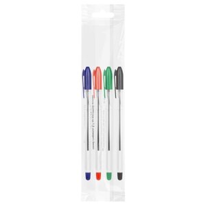 Набор ручек шариковых микс 4 цвета «Стамм» VeGa, узел 0.7 мм, чернила на масляной основе: синие, красные, зелёные, чёрные, европодвес
