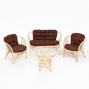 Набор садовой мебели "Bagama"2 кресла, 1 диван, 1 стол, ротанг светлый, подушки коричневые