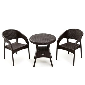 Набор садовой мебели "RATTAN Ola Dom"стол круглый диаметр 70 см + 2 кресла, коричневый