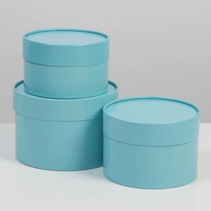 Набор шляпных коробок 3 в 1 голубой, упаковка подарочная, 16 х 10, 14 х 9, 13 х 8,5 см