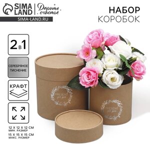 Набор шляпных коробок из крафта 2 в 1, упаковка подарочная, «Present for you», 12 х 12, 15 х 15 см