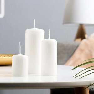 Набор свечей - цилиндров, набор 3 шт, белая (4х5 см, 4х9 см, 5х11,5 см)