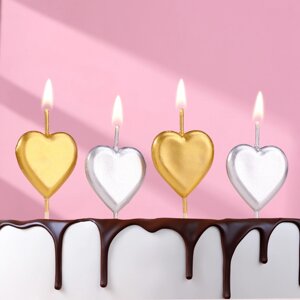 Набор свечей для торта на шпажках "Сердечки", 2,6 см, 25 гр, 4 шт