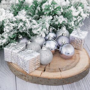 Набор украшений пластик 12 шт "Подарок"9 шаров, 3 подарка) серебро
