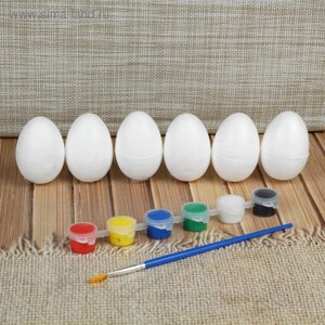 Набор яиц под раскраску 6 шт., размер 1 шт: 4 6 см, краски 6 шт. по 3 мл, кисть