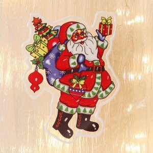 Наклейка на стекло "Дед Мороз с подарками, в валенках" 10х13 см