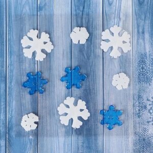 Наклейка на стекло "Снежинки белые и синие"набор 9 шт) 12,5х12,5 см, сине-белый