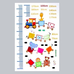Наклейка пластик интерьерная цветная ростомер "Поезд со зверями" 60x90 см