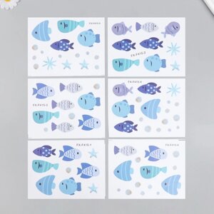 Наклейка пластик интерьерная цветная "Рыбки в течении" набор 6 листов15х20 см
