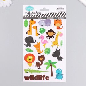 Наклейка пластик "Животные в тропиках/на ферме" с блёстками 14х25 см