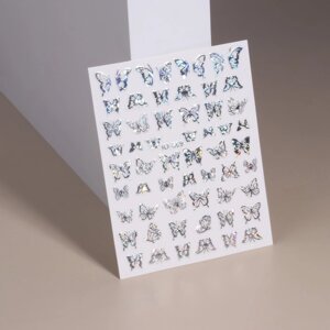 Наклейки для ногтей «Сияющие бабочки», металлизированные, голография, цвет серебристый