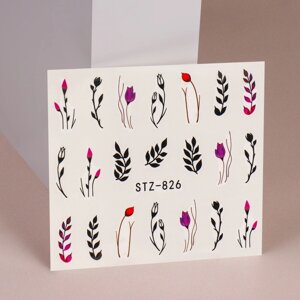 Наклейки для ногтей «Тюльпаны», водные, фасовка 6 шт, разноцветные