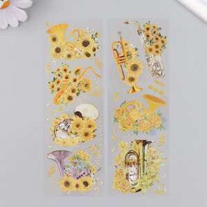 Наклейки для творчества "Духовые инструменты и жёлтые цветы" набор 2 листа 17,5х6 см
