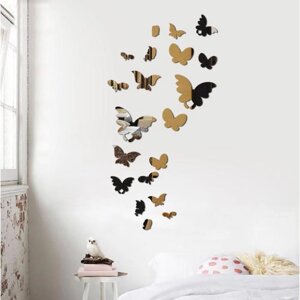Наклейки интерьерные "Бабочки", зеркальные, декор на стену, набор 20 шт