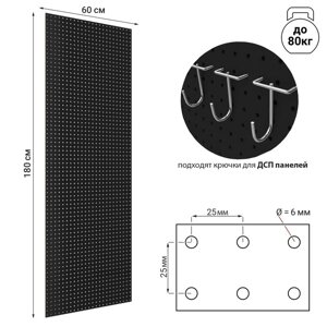 Настенная перфорированная панель односторонняя 600,6180 см, шаг 2,5 см, цвет чёрный