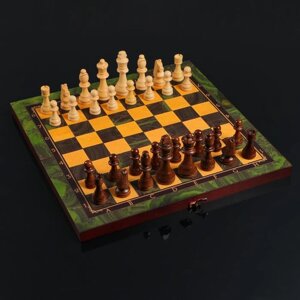 Настольная игра 3 в 1 "Малахит" шахматы, шашки, нарды (доска дерево 40х40 см)