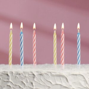 Незадуваемые свечи для торта "Спираль", набор: 10 шт и 10 подставок