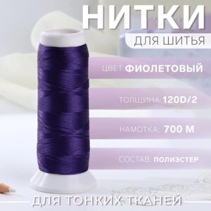 Нить атласная для вышивания, 120D/2, 700 м, цвет фиолетовый №743