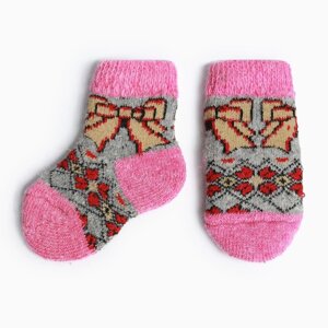Носки детские шерстяные "Бант" А. 3а45, цвет серый/розовый, р-р 16