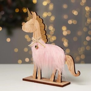 Новогодний декор с подсветкой «Единорог с колокольчиком» 21.5523 см, розовый