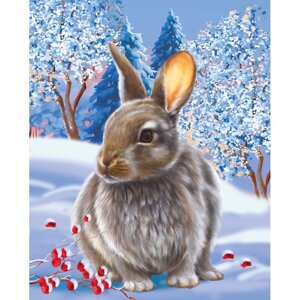 Новогодняя картина по номерам на холсте с подрамником «Новый год! Кролик на снегу», 40 50 см