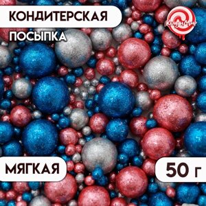 Новогодняя кондитерская посыпка "Ассорти"зеленая, белая, красная, с мягким центром, 50 г