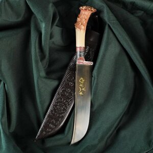 Нож Пчак Шархон "Рог косули"пластик, сухма, витая рукоять, гарда олово, гравировка, 15 см