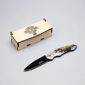 Нож складной "Медведь на охоте" 12,6см, клинок 70мм/2,3мм, в подарочной коробке