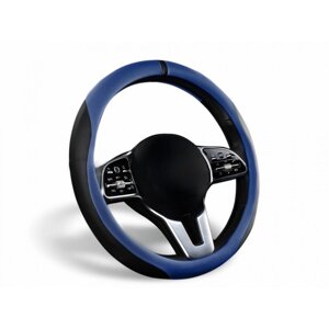 Оплетка на руль CarFashion TOLEDO, экокожа, 38-39 см, синий/черный