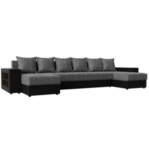П-образный диван «Дубай», механизм еврокнижка, цвет серая рогожка / чёрная экокожа