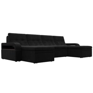 П-образный диван «Лига 035 мини», механизм дельфин, ППУ, микровельвет, цвет чёрный