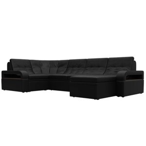 П-образный диван «Лига 035», правый угол, механизм дельфин, ППУ, экокожа, цвет чёрный