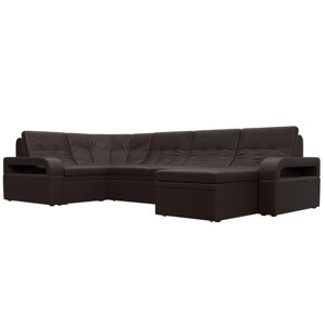 П-образный диван «Лига 035», правый угол, механизм дельфин, ППУ, экокожа, цвет коричневый