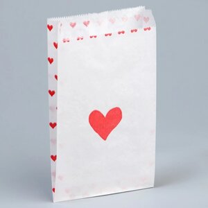 Пакет бумажный фасовочный, упаковка, белый, «Сердца» 20 х 11 х 4 см без окна