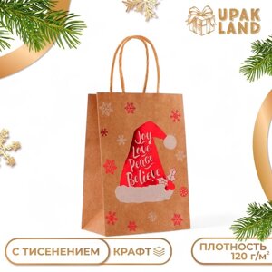 Пакет крафт с тиснением, круглая ручка, "Колпак" 15 х 21 х 8 см, 120 г