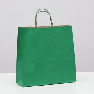 Пакет крафт, зеленый вельвет, с кручеными ручками, 32 х 12 х 32 см