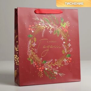 Пакет ламинированный вертикальный «Новогодний веночек», M 26 30 9 см