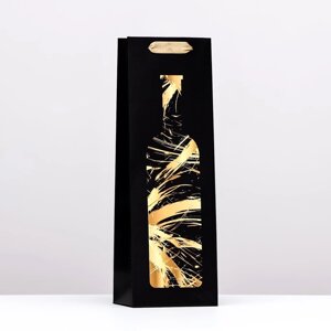 Пакет под бутылку «Golden thread», чёрный 12 x 36 x 9 см