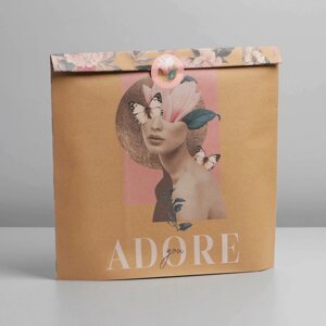 Пакет подарочный крафтовый упаковочный «Adore», 30 х 40 х 6 см