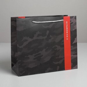 Пакет подарочный ламинированный горизонтальный, упаковка, «С 23 февраля», ML 27 х 23 х 11,5 см