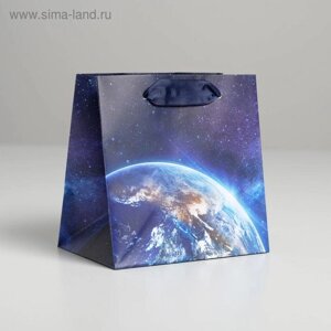 Пакет подарочный ламинированный квадратный, упаковка, «Космос», 14 х 14 х 9 см