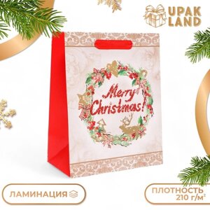 Пакет подарочный, ламинированный, "Merry Christmas",18 х 23 х 10 см. Новый год