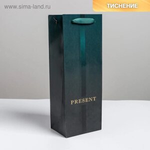Пакет подарочный ламинированный под бутылку, упаковка, «Present», 13 x 36 x 10 см