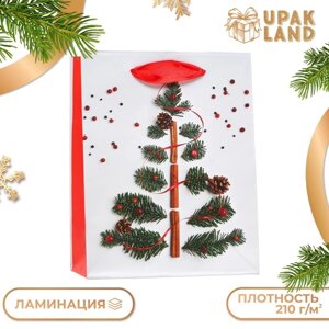 Пакет подарочный новогодний ламинированный «Шишки на елочке» 11.514.56 см